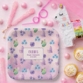 ピンクフローラバタフライガールベビーシャワーへようこそ ペーパープレート (パーティー)