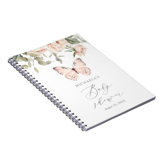 ピンクフローラバタフライガールベビーシャワーゲストブック ノートブック (右側)
