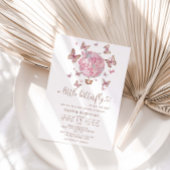 ピンクフローラバタフライガールベビーシャワー招待状 招待状