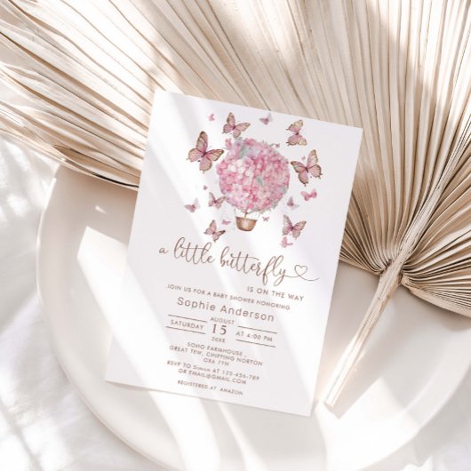 ピンクフローラバタフライガールベビーシャワー招待状 招待状