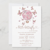 ピンクフローラバタフライガールベビーシャワー招待状 招待状 (正面)