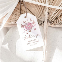 ピンクフローラバタフライガールベビーシャワー ギフトタグ