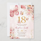 ピンクフローラバタフライガール18thバースデーパーティー 招待状 (正面)