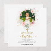 ピンクフローラバタフライバプテスマ招待状 招待状 (正面/裏面)