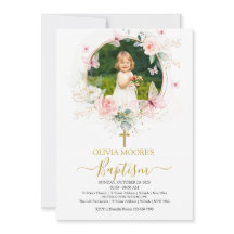 ピンクフローラバタフライバプテスマ招待状