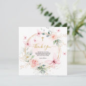 ピンクフローラバタフライバプテスマ《キリスト教》洗礼式や命名式 サンキューカード (スタンド正面)