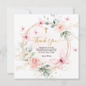 ピンクフローラバタフライバプテスマ《キリスト教》洗礼式や命名式 サンキューカード (正面)