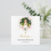 ピンクフローラバタフライバプテスマ《キリスト教》洗礼式や命名式 サンキューカード (スタンド正面)