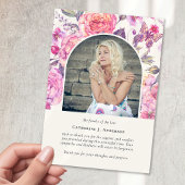 ピンクフローラバタフライフォト悔やみや弔慰葬儀 サンキューカード