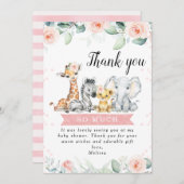ピンクフローラバナーサファリベビーサンキューカード 招待状 (正面/裏面)