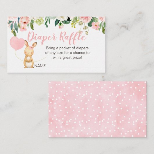 ピンクフローラバニーおむつラッフルカードインサート エンクロージャーカード (正面/裏面)