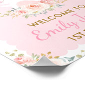 ピンクフローラバニーかわいいウサギ1st誕生日パーティー ポスター (角)