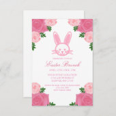 ピンクフローラバニーイースターブランチ招待状 招待状 (正面/裏面)