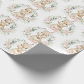 ピンクフローラバニーイースターラビットガールベイビーシャワー ラッピングペーパー (角)