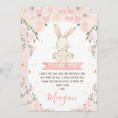 ピンクフローラバニーガールズ誕生日サンキューカード 招待状 (正面/裏面)