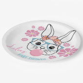 ピンクフローラバニーガールベビーシャワーパーソナライズされた ペーパープレート (アングル)