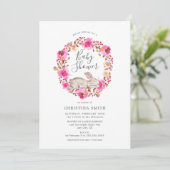 ピンクフローラバニーガールベビーシャワー 招待状 (スタンド正面)