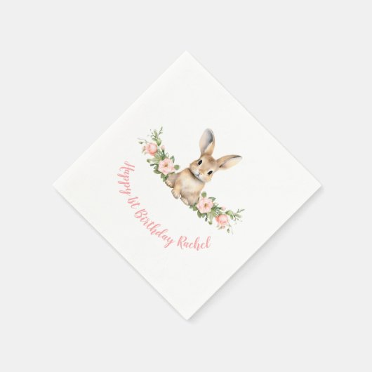 ピンクフローラバニーガール1st誕生日 スタンダードカクテルナプキン (角)