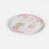 ピンクフローラバニーバルーン誕生日紙プレート ペーパープレート (アングル)