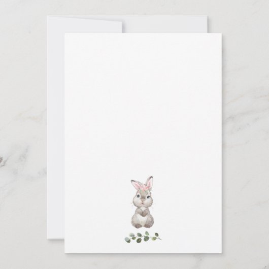 ピンクフローラバニーベビーシャワーグリーン 招待状 (裏面)