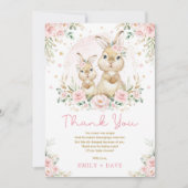 ピンクフローラバニーラビットガールベビーシャワー サンキューカード (正面)