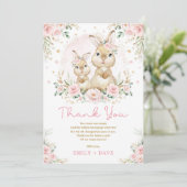 ピンクフローラバニーラビットガールベビーシャワー サンキューカード (スタンド正面)
