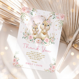 ピンクフローラバニーラビットガールベビーシャワー サンキューカード