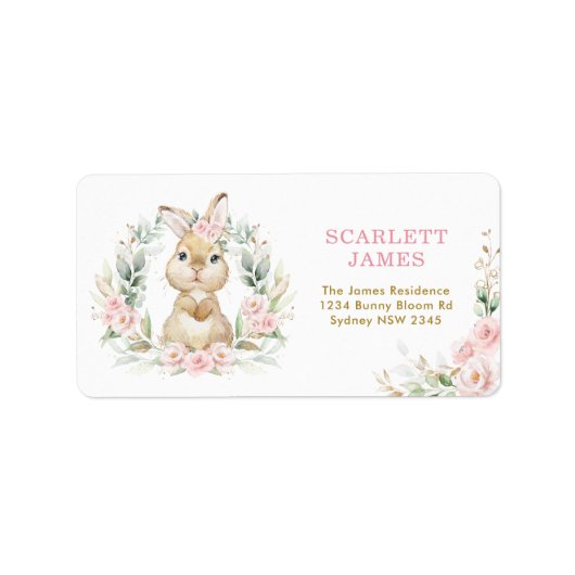 ピンクフローラバニーラビットベビーガール差出人住所 ラベル (正面)