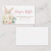 ピンクフローラバニーラビットベビーシャワーおむつラッフル エンクロージャーカード (正面/裏面)