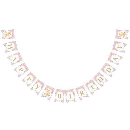 ピンクフローラバニーラビット誕生日ベビーシャワー バンティングフラッグ (全)