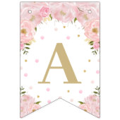 ピンクフローラバニーラビット誕生日ベビーシャワー バンティングフラッグ (第3の旗)