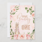 ピンクフローラバニーラビット1st誕生日招待状 招待状 (裏面)