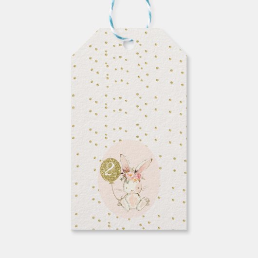 ピンクフローラバニー金ゴールドバルーン誕生日ギフトラベル ギフトタグ (裏面)