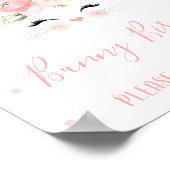 ピンクフローラバニー顔誕生日パーティサイン ポスター (角)