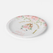 ピンクフローラバニー顔金ゴールドグリッター第1誕生日 ペーパープレート (アングル)