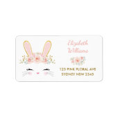 ピンクフローラバニー/かわいいウサギ差出人住所 ラベル (正面)