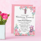 ピンクフローラバビーガール《キリスト教》洗礼式や命名式/バプテスマ 招待状