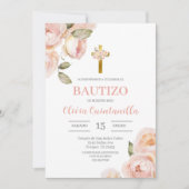 ピンクフローラバプテスマスペインの招待状 招待状 (正面)