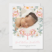 ピンクフローラバプテスマ招待状と写真 招待状 (裏面)