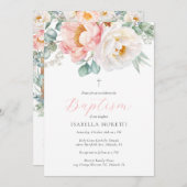 ピンクフローラバプテスマ招待状と写真 招待状 (正面/裏面)