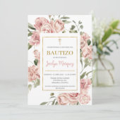 ピンクフローラバプテスマ招待状スペインのin 招待状 (スタンド正面)
