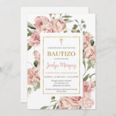 ピンクフローラバプテスマ招待状スペインのin 招待状 (正面/裏面)