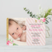 ピンクフローラバプテスマ《キリスト教》洗礼式や命名式ガールフォト 招待状 (スタンド正面)