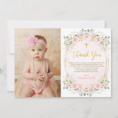ピンクフローラバプテスマ《キリスト教》洗礼式や命名式サンキューカード 招待状 (正面)