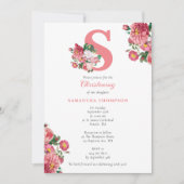 ピンクフローラバプテスマ《キリスト教》洗礼式や命名式ベビーガールイニシャル 招待状 (正面)