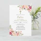 ピンクフローラバプテスマ/《キリスト教》洗礼式や命名式招待状 招待状 (スタンド正面)