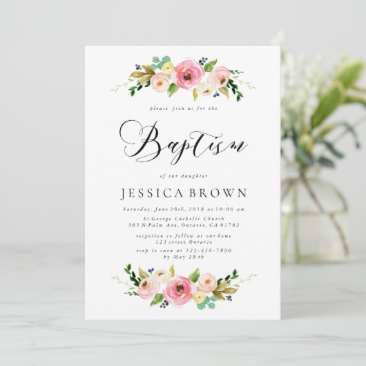 ピンクフローラバプテスムウォーター色フローラバプテスマ 招待状 (スタンド正面)