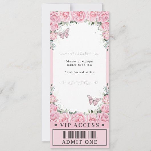 ピンクフローラバラクインセアニラスイート16 VIPチケット 招待状 (裏面)