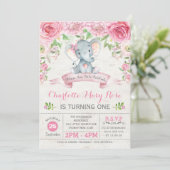 ピンクフローラバラゾウ誕生日パーティー招待状 招待状 (スタンド正面)