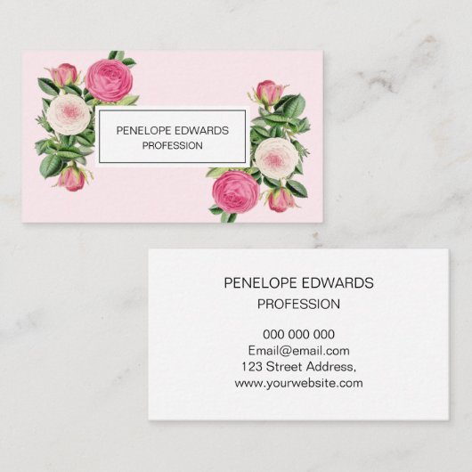ピンクフローラバラトレンディーエレガントと名刺 名刺 (正面/裏面)